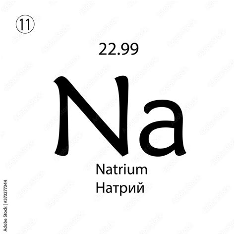 Natrium is a chemical element. The inscription in Russian and English ...