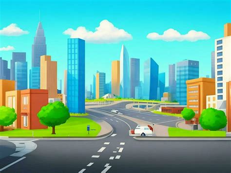 3D Animation Style Free vector City scene with landscape car and ...