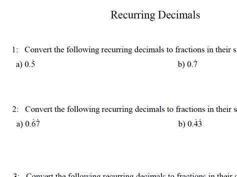 Gcse Maths Revision Recurring Decimals Teaching Resources