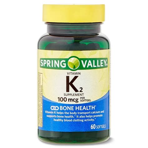 Spring Valley Vitamin K2 Supplement Soft Gel Capsules 100 Mcg 60 Count