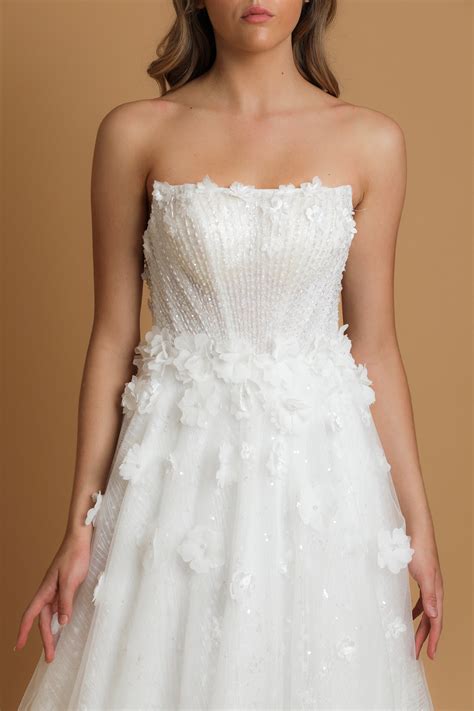 strapless corset wedding dress with flower lace detail – Destiny Chic