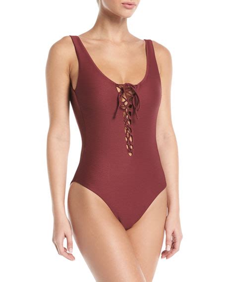 Onia Bridget Lace Up Textured One Piece Swimsuit Bergdorf Goodman