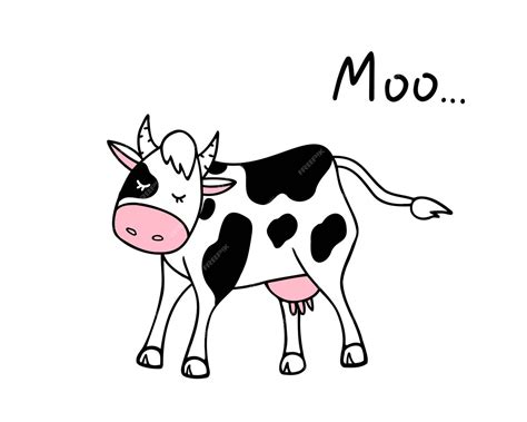 Premium Vector Cartoon Cow Moo Hand Drawn Illustration