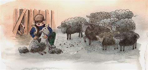 Иллюстрация стрижка овец в стиле детский | Illustrators.ru