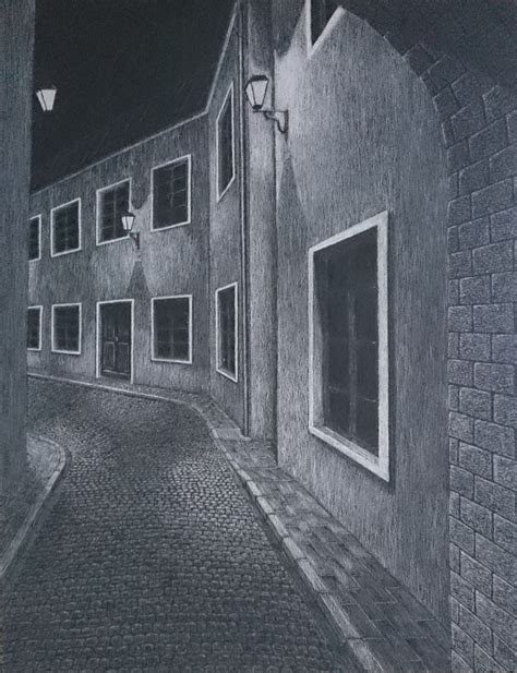 Ruelle La Nuit Dessin Par Fabien Bochard Artmajeur