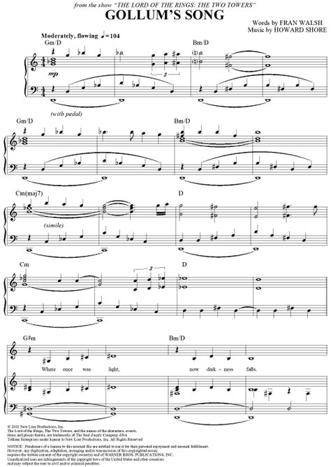 Gollum's Song" Sheet Music by Emiliana Torrini for Piano/Vocal/Chords ...