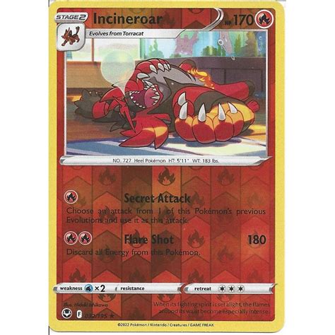 Pokemon Trading Card Game 032 195 Incineroar Reverse Holo SWSH 12