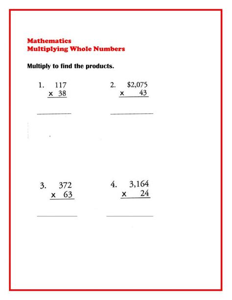 Free Multiplication Worksheet With Whole Numbers Download Free