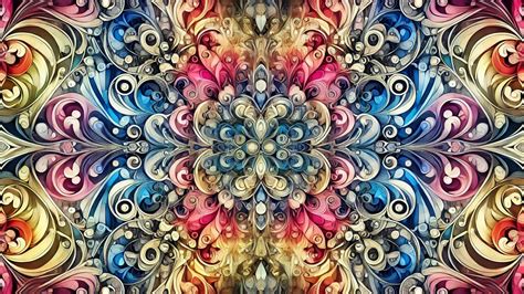 horizontal kaleidoscope  abstract shapes vibrant symmetrical patterns
