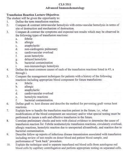 Immunohematology Transfusion Reaction Flashcards Quizlet