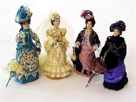 Four Artisan Dollhouse Victorian Dolls Miniatures