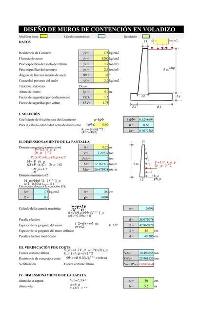 Diseño De Muros De Contención Con Voladizo Plantillas De Excel De Ingeniería Civil Udocz