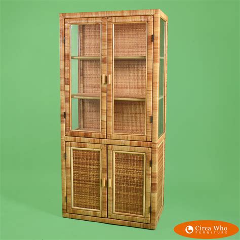 Wrapped Woven Rattan Cabinet With Glass Circa Who