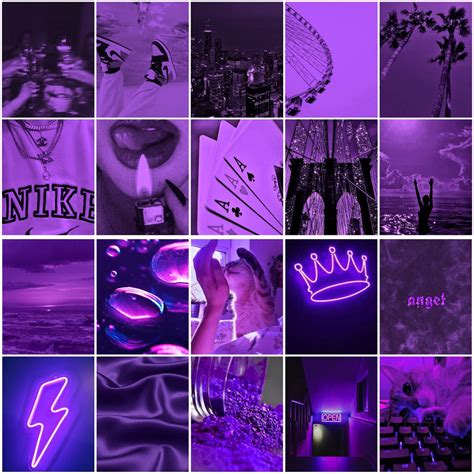 Neon Purple Aesthetic Collage Kit Wall Decoration Pcs Etsy