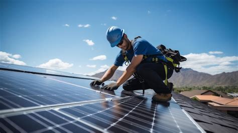 Premium Photo Man Installing Solar Panel On Roof