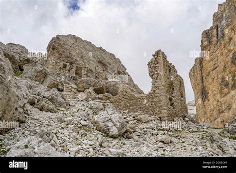 Abandoned Shelter In Tofane Dolomites Mountains Panorama Landscape