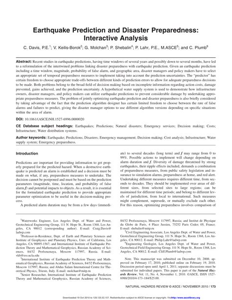 (PDF) Earthquake Prediction and Disaster Preparedness: Interactive Analysis