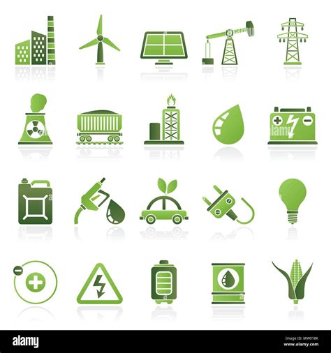 Power Energie Und Strom Quelle Symbole Vektor Icon Set Stock