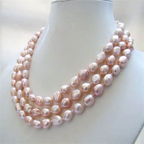 Strands Genuine Natural Pink Baroque Freshwater Pearl Necklace Mm