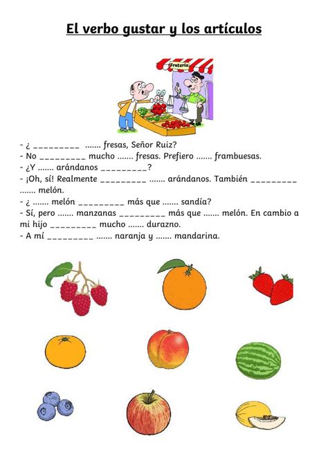 El Verbo Gustar Worksheet Spanish Gustar Practice With Nouns