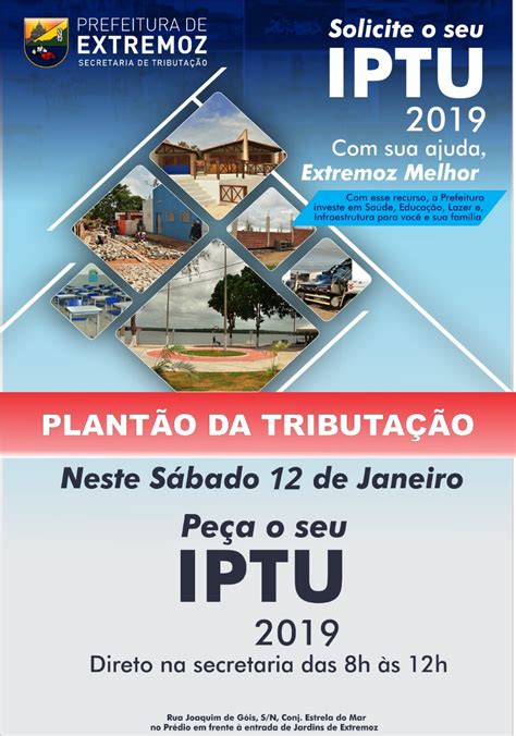 IPTU 2019 TRIBUTAÇÃO DE EXTREMOZ FARÁ PLANTÃO NESTE SÁBADO 12