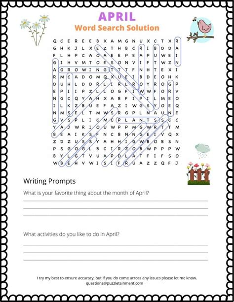 April Word Search Puzzle Free Printable Pdf Puzzletainment Publishing