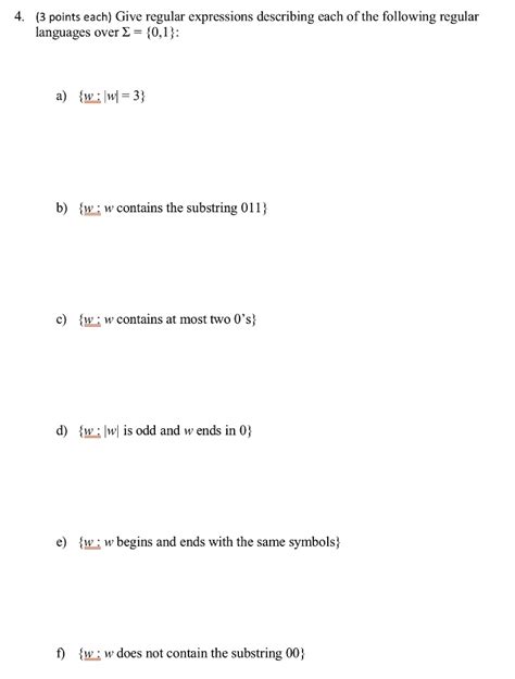 Solved 4 3 Points Each Give Regular Expressions Describing Each Of