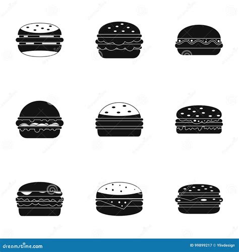 Grupo Do Cone Do Hamburguer Estilo Simples Ilustra O Do Vetor