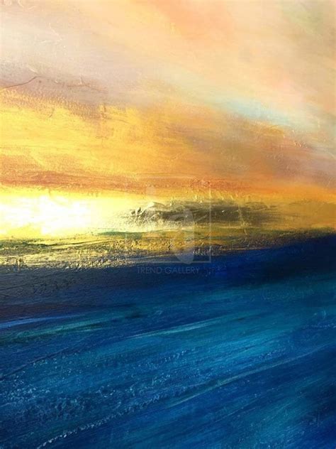 Sunset Painting Abstract Blue Ocean Wall Art Gold Horizon Fine Art Lar ...