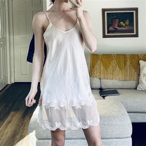 Vintage Satin Dentelle Nude Champagne Slip Dress Depop