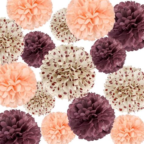 SUNBEAUTY Party Decoration Pompoms Pack Of 15 Mauve Blush Pink White