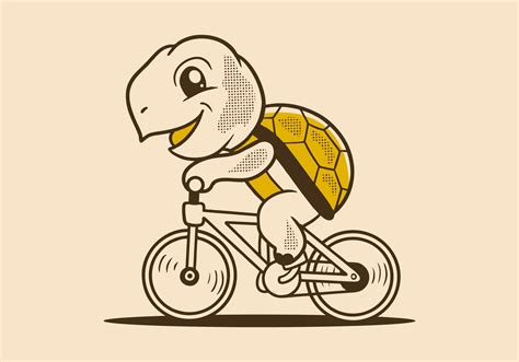 Retro Cute Turtle Riding A Bicycle Mascot Character Illustration