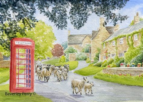 Print Of The Original Cotswold Landscape Village Scene Watercolour