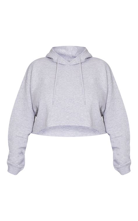 Plus Ash Grey Ultimate Oversized Crop Hoodie Prettylittlething Usa