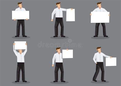 Cartoon Man Holding Blank Placard Sign Board Character Design Vector