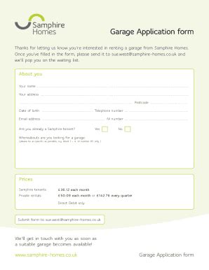 Fillable Online Garage Application Form Fax Email Print Pdffiller