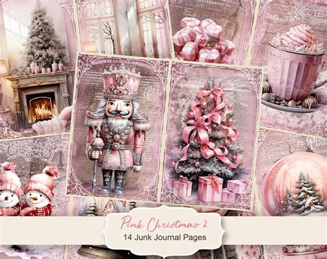 Pink Christmas 2 Junk Journal Kit Merry Christmas Junk Journal Pages