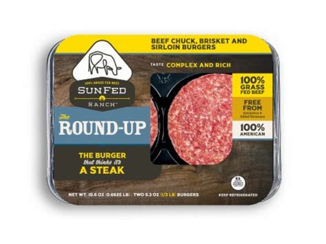 Sunfed Ranch The Round Up 100 Grass Fed Ground Beef Chuck Brisket And Sirloin Blend Burgers 2 Ct