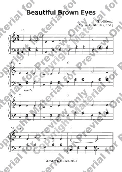 Beautiful Brown Eyes Easy Piano Arr L Müller By Traditional Melody Sheet Music For Easy