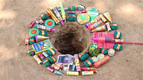 Many Fireworks Inside A Big Hole New Crackers Testing Diwali