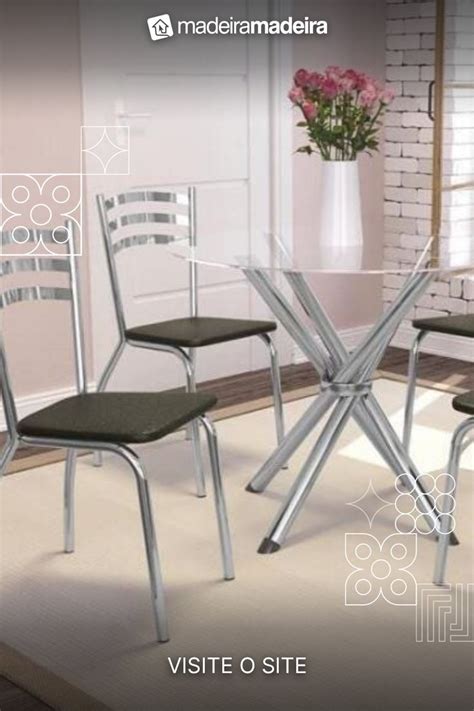 Conjunto De Mesa Redonda 4 Cadeiras Kappesberg Crome Cromado Marrom