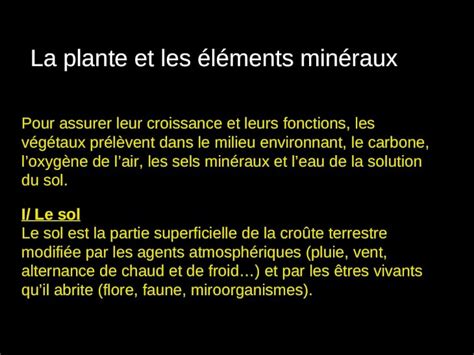 PPT La plante et les éléments minéraux Pour assurer leur croissance