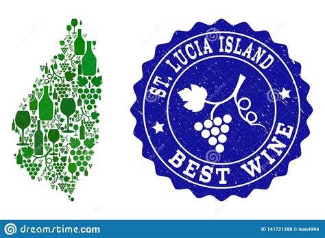 Collage Del Mapa Del Vino De La Uva Del Santo Lucia Island Y Del Mejor