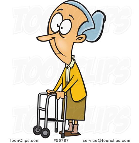 Cartoon White Senior Lady Using A Walker To Get Around 56787 By Ron