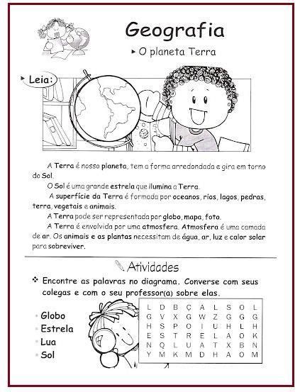 Atividades Sobre O Planeta Terra De Geografia Atividades De Ciências Da Terra Atividades De