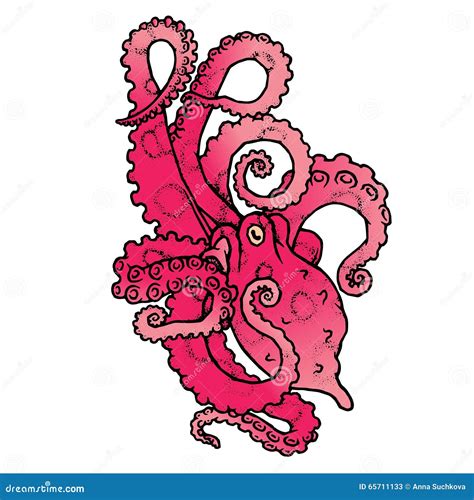 Cartoon Octopus Characters With Curling Tentacles Stock Vector - Image ...