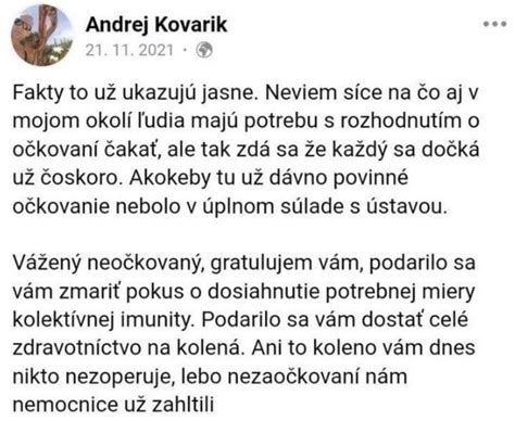 Vo veku 40 rokov nečakane zomrel očkovaný Andrej Kovárik bojovník za