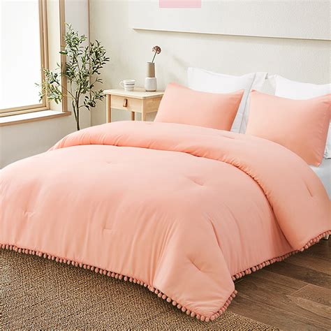 Exclusivo Mezcla Boho Pom Pom Ball Fringe King Size Comforter Set 3 Pieces Bright Pink