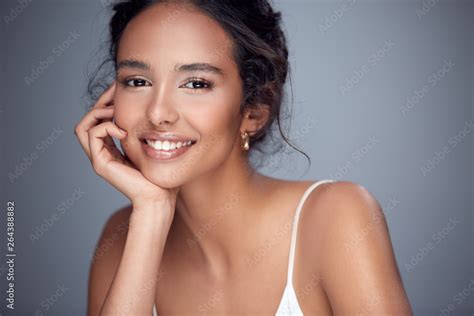 Pretty Girl Smiling Into The Camera Beautiful Woman With Smile Happy Girl On Grey Background