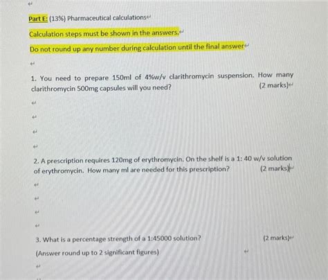 Solved 1 You Need To Prepare 150ml Of 4wv Clarithromycin